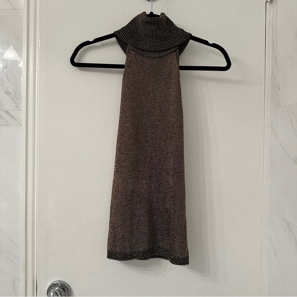 Guess gold metallic turtleneck tank top
